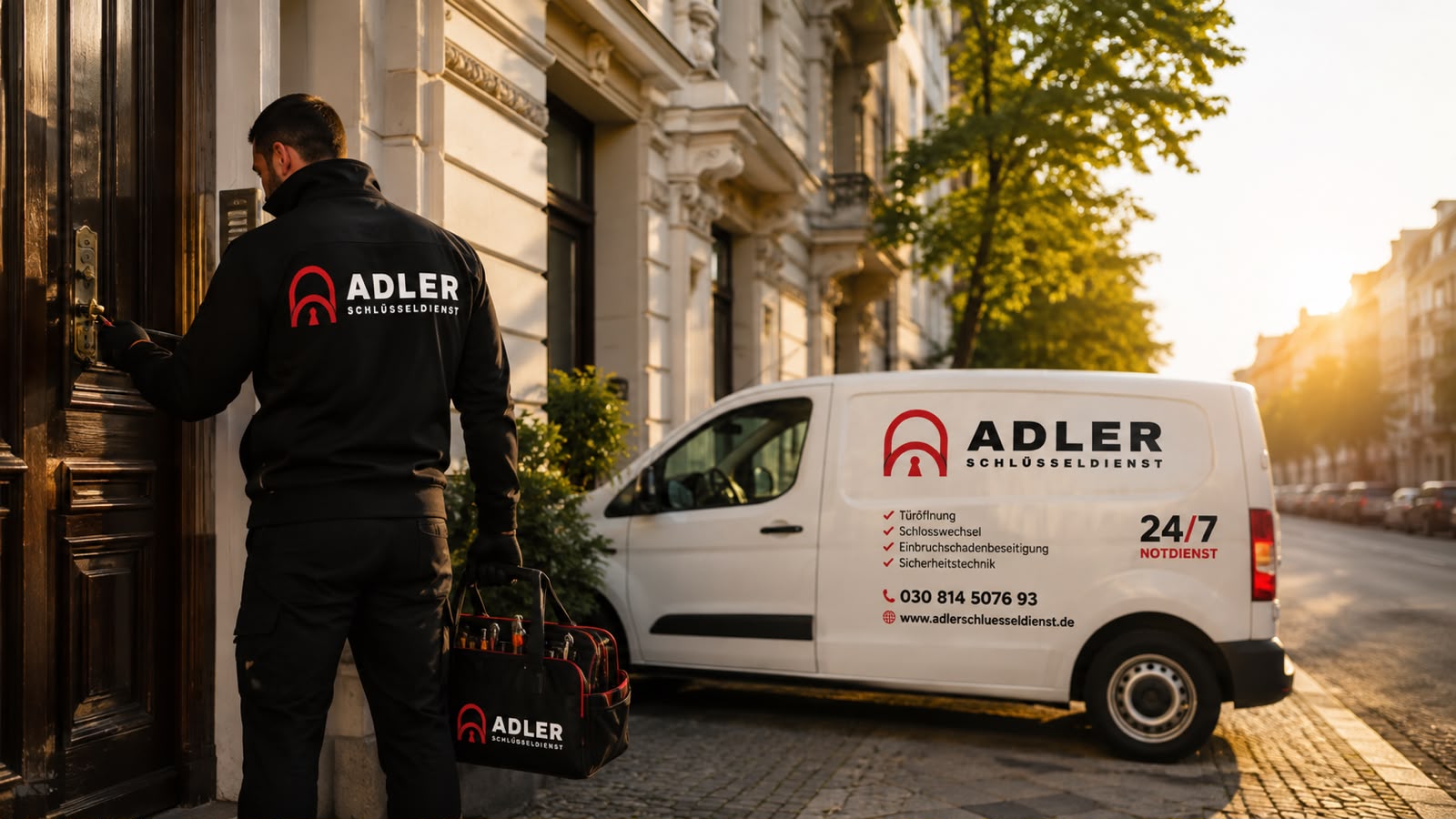 Adler Schlüsseldienst Techniker bei Türöffnung in Berlin